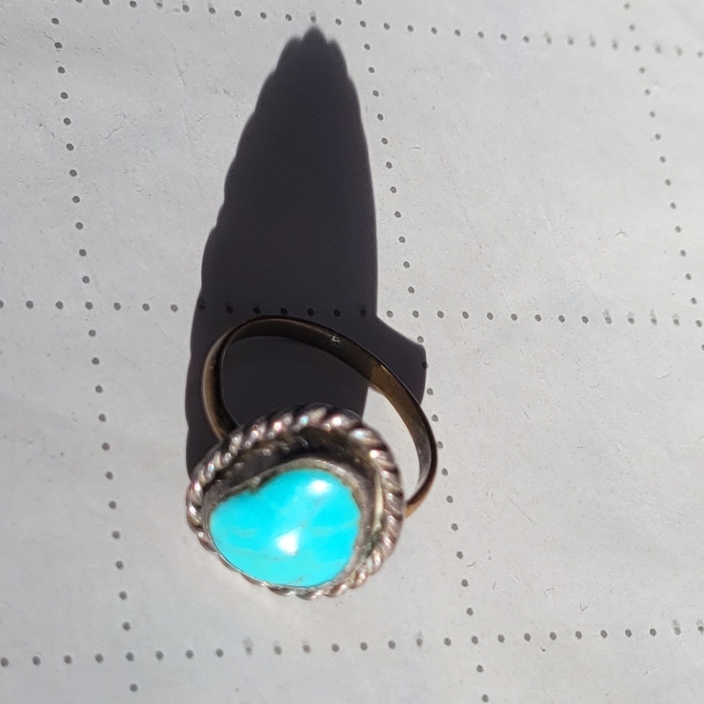 Navajo Turquoise Silver Brass Shank  Ring